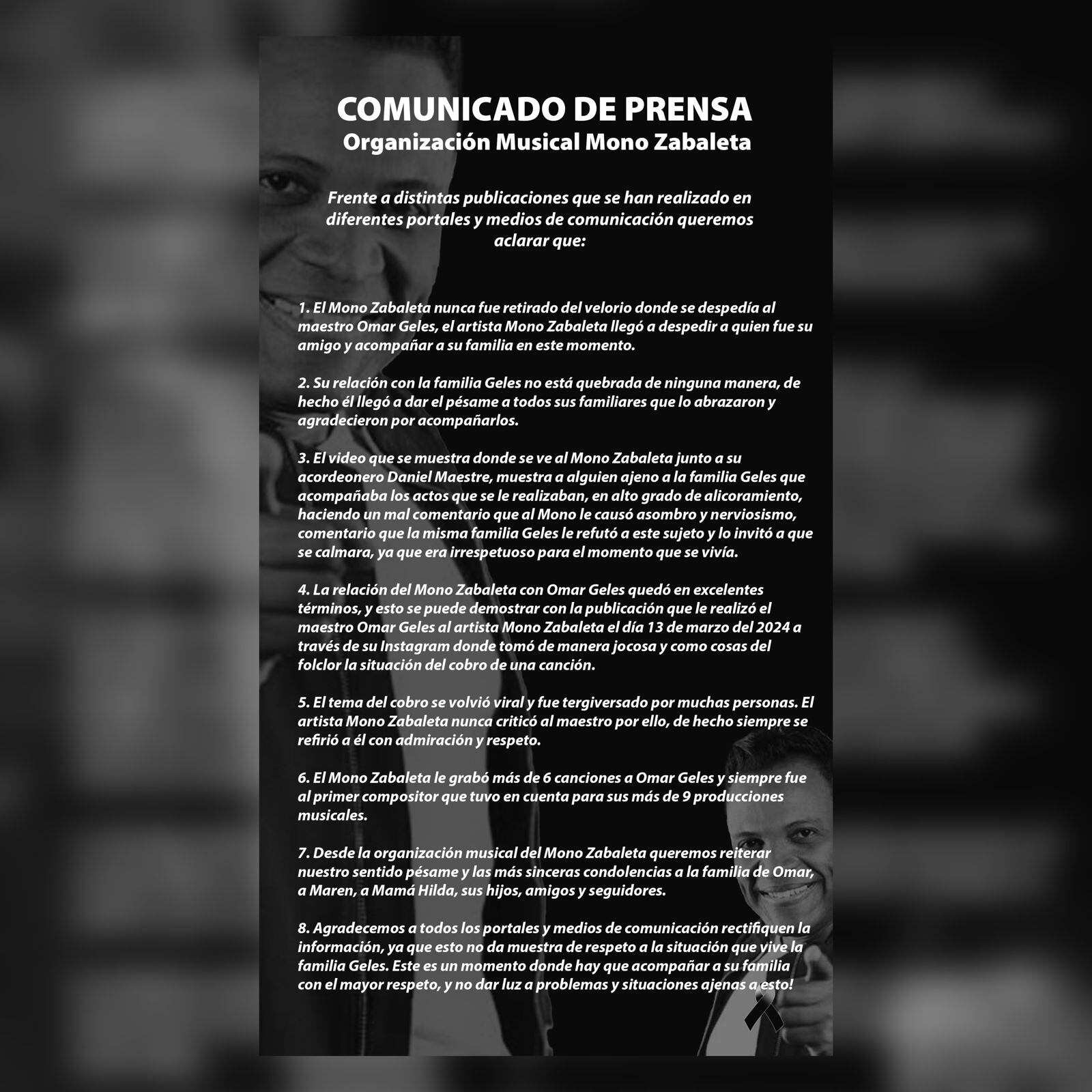 Comunicado de prensa Mono Zabaleta
