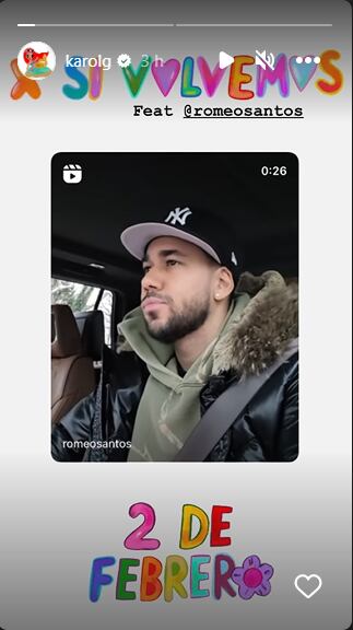 Karol G publicó video de Romeo en sus historias. Foto: Instagram @karolg.