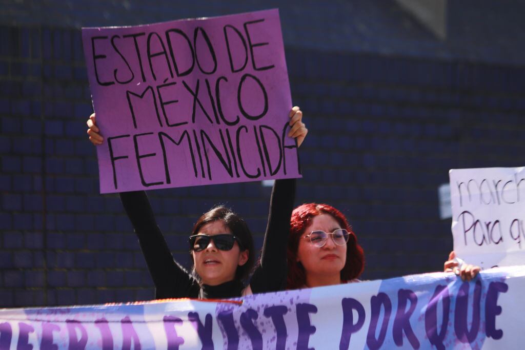 March 8, 2024 in Mexico City, Mexico:  Women protest during the closing of Zaragoza Avenue while taking part in a rally for International Women's Day. (Photo by Carlos Santiago/ Eyepix Group) (Photo credit should read Carlos Santiago/ Eyepix Group/Future Publishing via Getty Images)