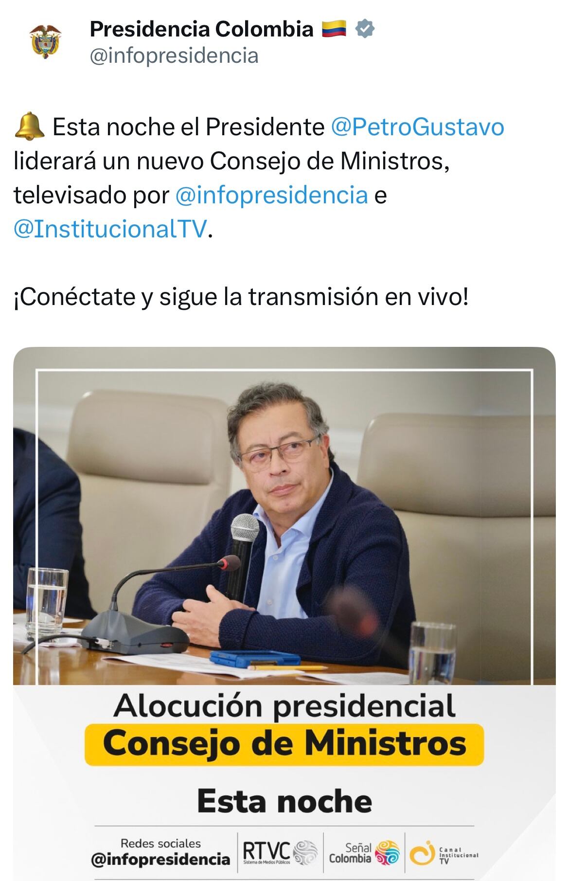 Trino Presidencia de la República transmisión consejo de ministros