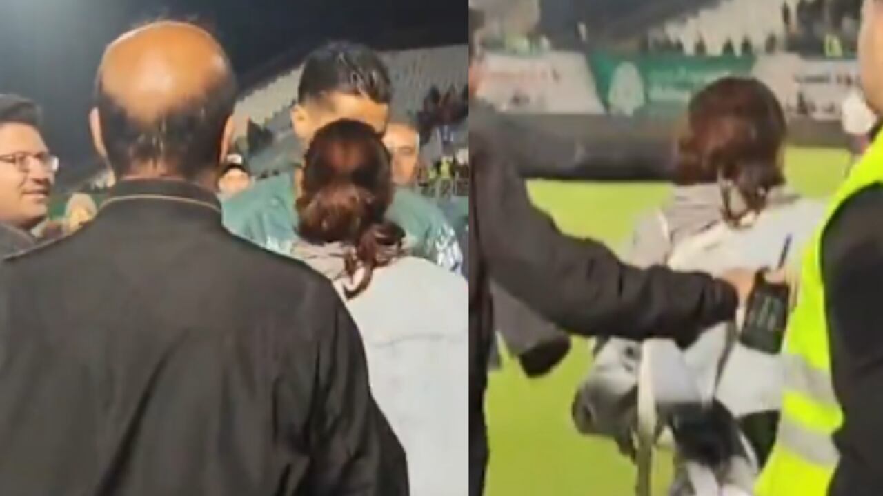 Momento en que el arquero internacional Hossein Hosseini abraza a la joven.