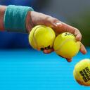 Paula Badosa of Spain prepares to serve against Veronika Kudermetova of Russia during their match at the Mutua Madrid Open tennis tournament in Madrid, Spain, Thursday, April 28, 2022. (AP Photo/Manu Fernandez)
