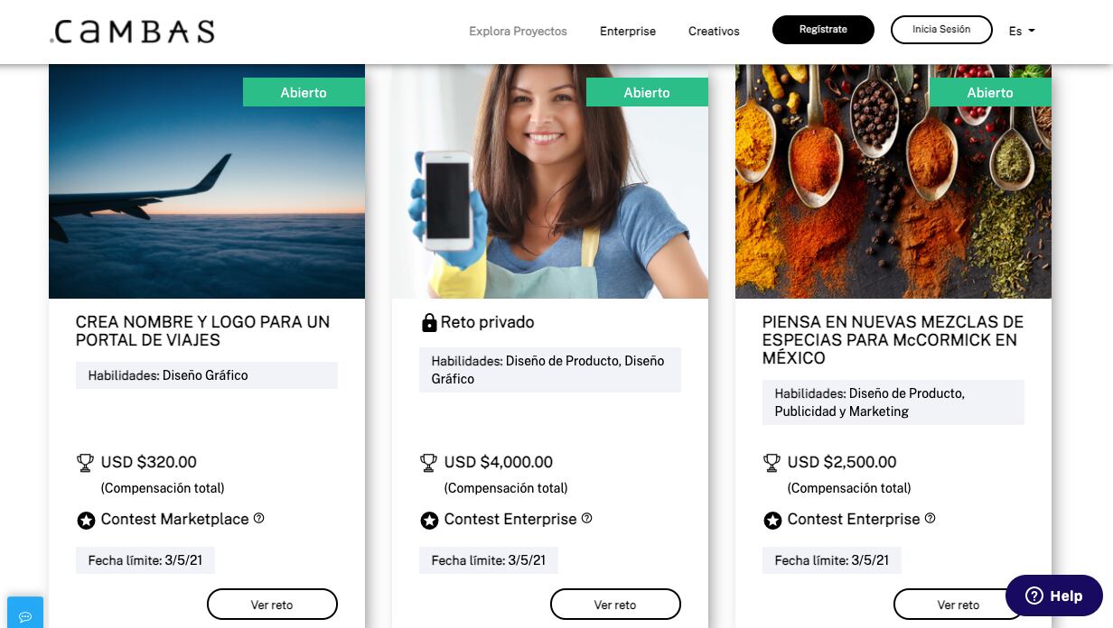 En el portal web de Cambas es posible encontrar todo tipo de servicios relacionados con habilidades creativas.