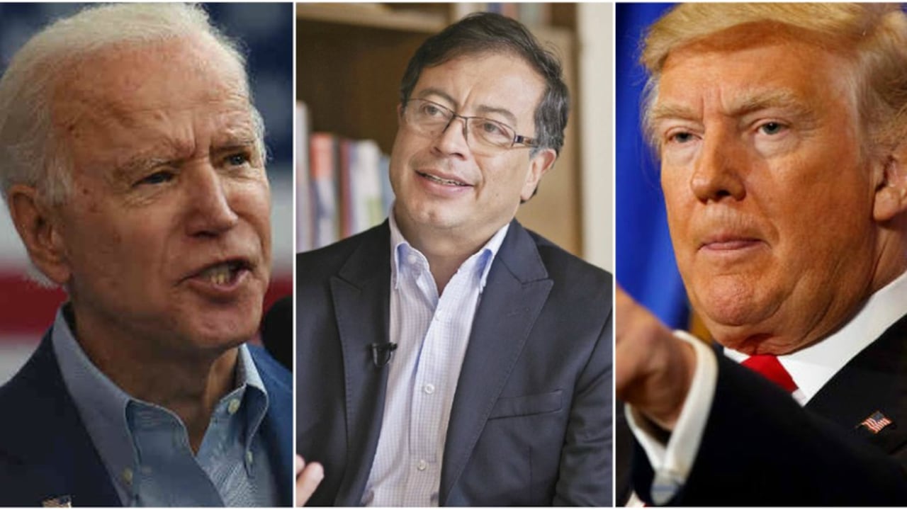 El candidato a la presidencia de Estados Unidos Joe Biden, el senador colombiano Gustavo Petro y Donald Trump, presidente de Estados Unidos