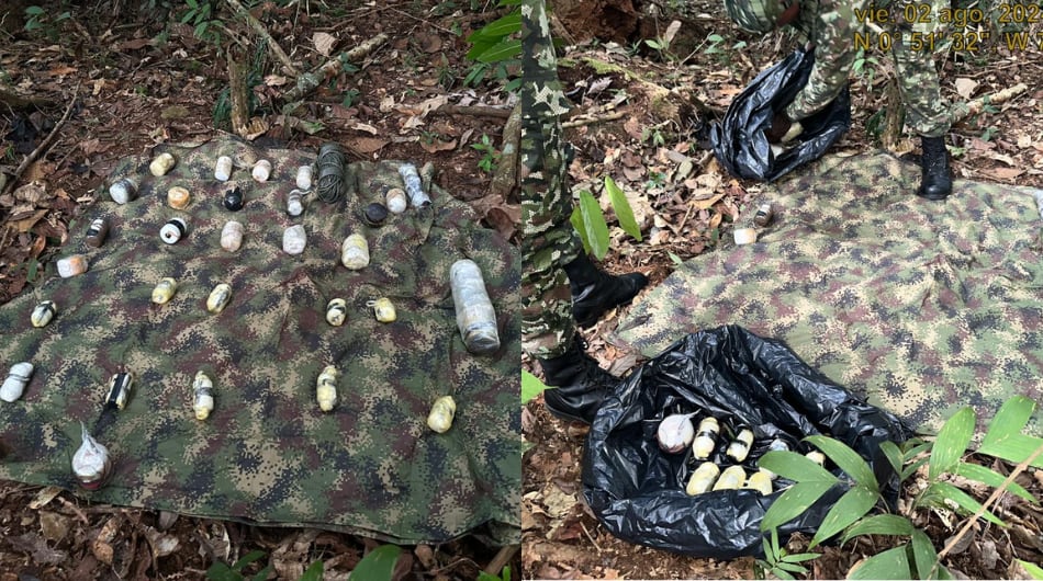 Material de guerra hallado en el departamento de Putumayo.