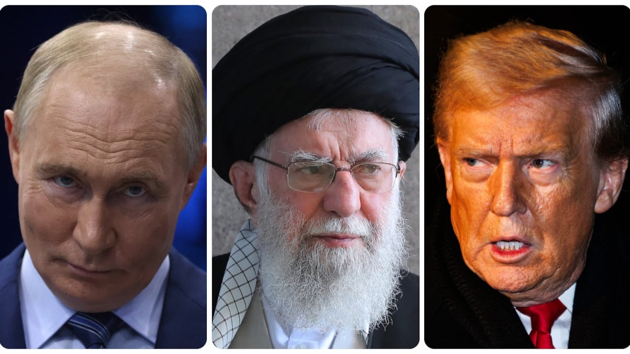 Vladimir Putin, Ali Jamenei y Donald Trump.