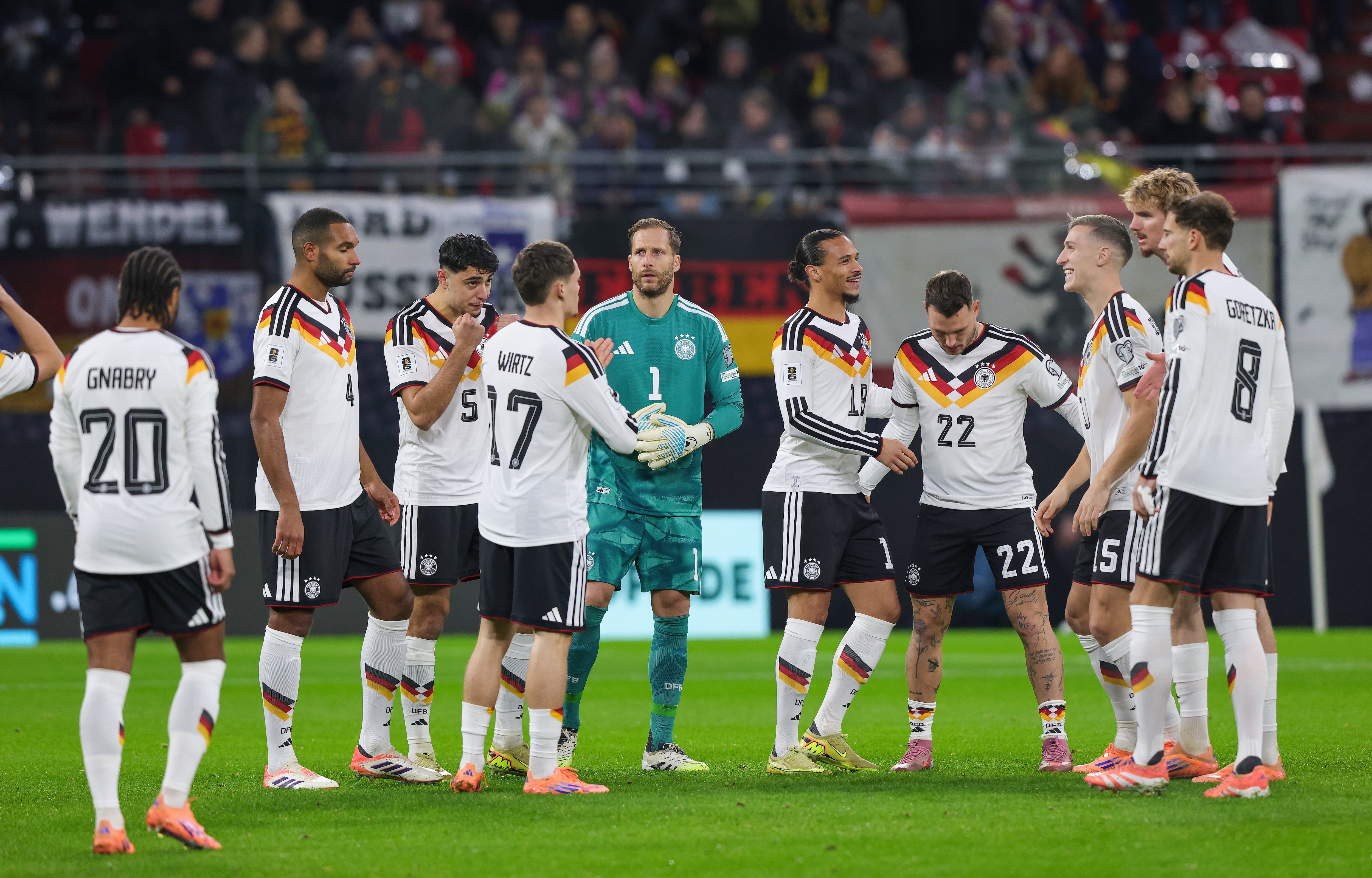 LEIPZIG, GERMANY - NOVEMBER 17: Players of Germany look on ahead of the FIFA World Cup 2026 qualifier match between Germany and Slovakia at Red Bull Arena on November 17, 2025 in Leipzig, Germany. (Photo by Ralf Ibing - firo sportphoto/Getty Images)