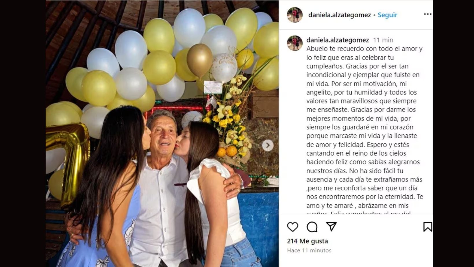 Nieta de Darío Gómez comparte fotos de su abuelo por su cumpleaños
Foto: Instagram @daniela.alzategomez