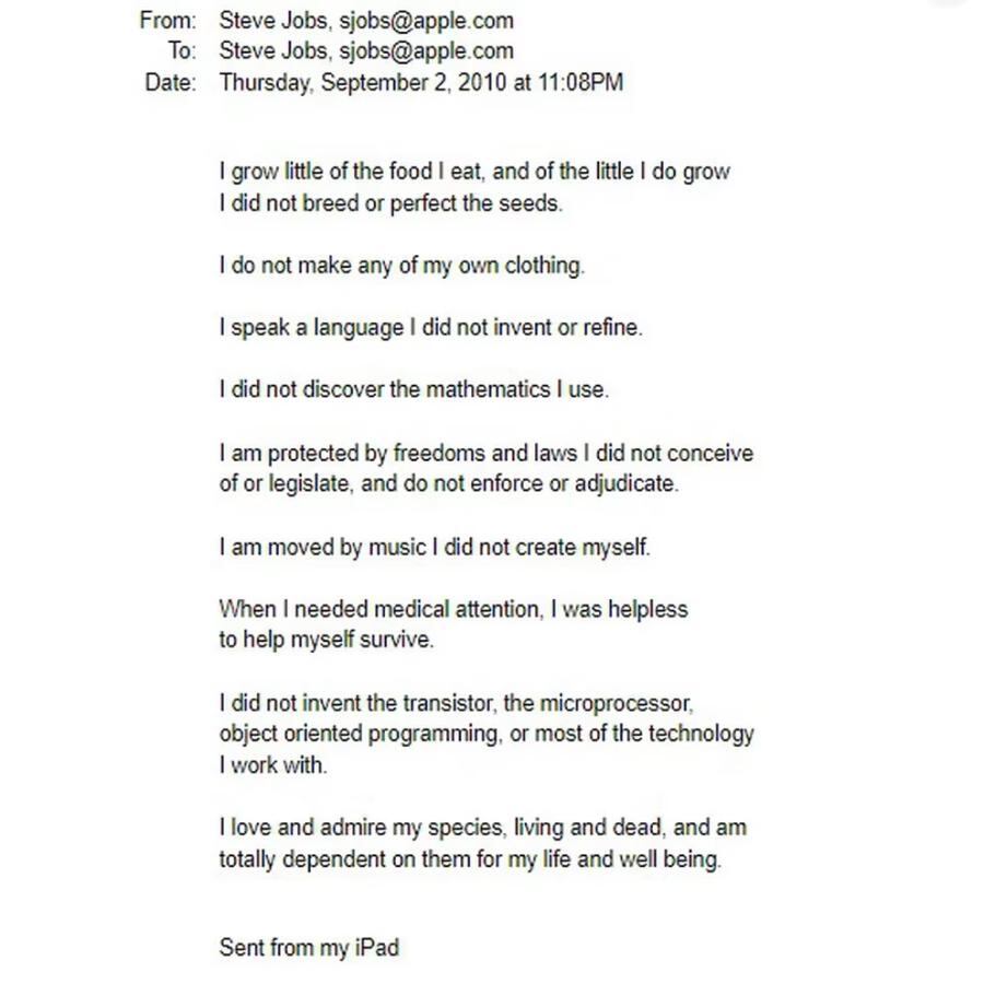 Un correo personal escrito por Jobs en 2010 revela su gratitud hacia la humanidad.