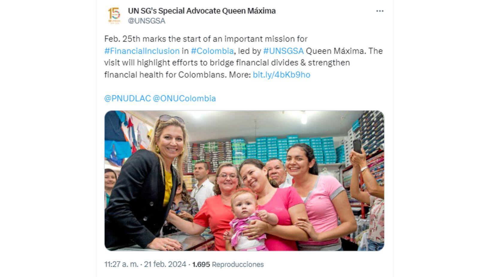 Reina Máxima de Países Bajos ya está en Colombia: en su agenda incluye una visita a Medellín y Bogotá