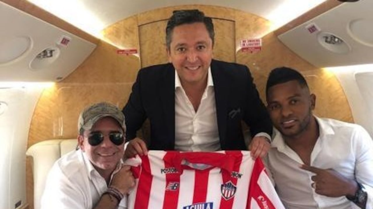 Juan Pablo Pachón, Alex Char y MIguel Borja. El delantero de Tierralta en Córdoba regresó al equipo de Barranquilla después de su paso por el fútbol de Brasil y se convirtió en la transacción más costosa del mercado de pases en Colombia.