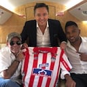 Juan Pablo Pachón, Alex Char y MIguel Borja. El delantero de Tierralta en Córdoba regresó al equipo de Barranquilla después de su paso por el fútbol de Brasil y se convirtió en la transacción más costosa del mercado de pases en Colombia.