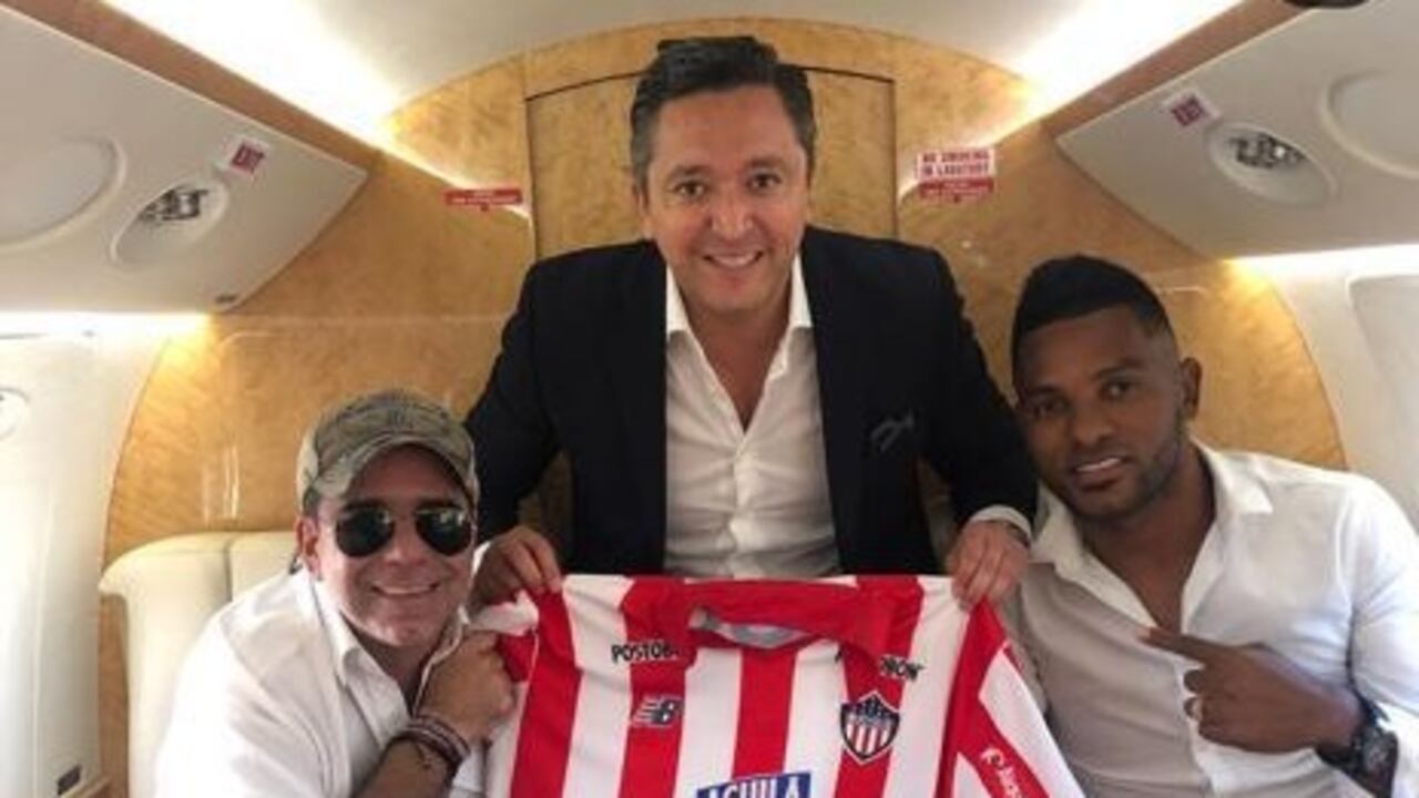Juan Pablo Pachón, Alex Char y MIguel Borja. El delantero de Tierralta en Córdoba regresó al equipo de Barranquilla después de su paso por el fútbol de Brasil y se convirtió en la transacción más costosa del mercado de pases en Colombia.