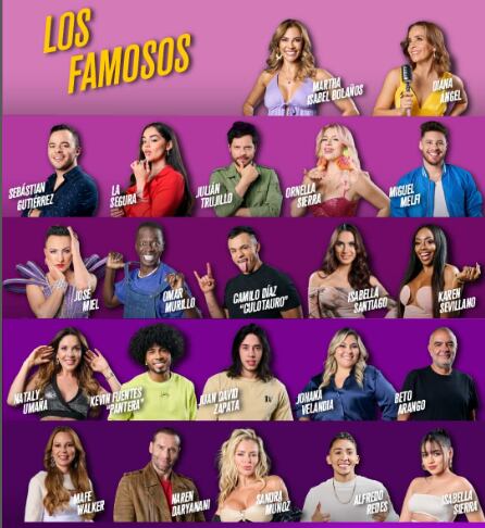 Los 22 participantes de la casa de los famosos Colombia.