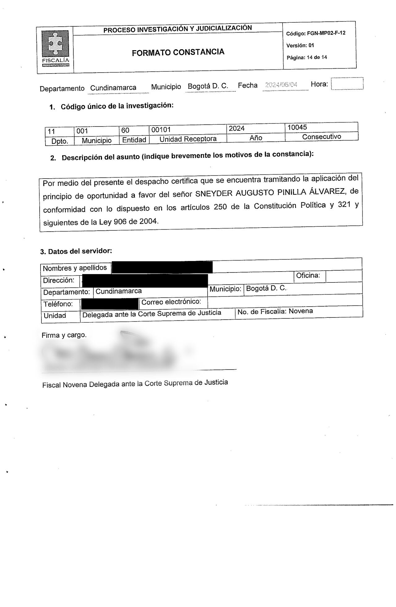 SNEYDER PINILLA Documento