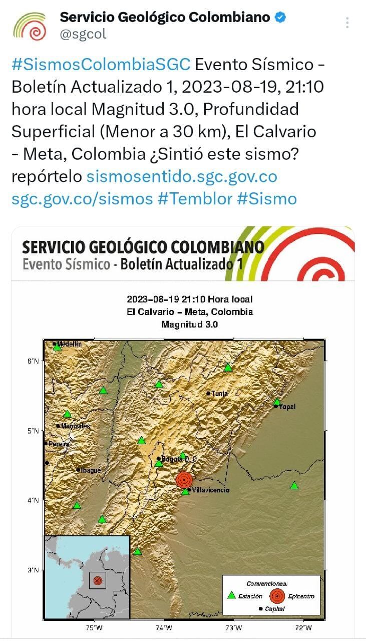 Tembló en el Meta en la noche de este sábado, 19 de agosto.