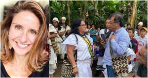 Paola Ochoa, a la izquierda. La nueva embajadora Leonor Zalabata y el presidente electo Gustavo Petro