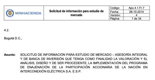 Este es uno de los contratos del MinHacienda, con el cual se busca una asesoría integral y de banca de inversión, de cara a una futura enajenación de ISA.