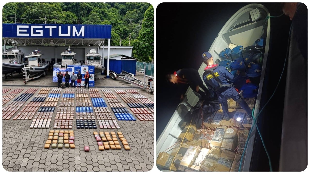 La Armada Nacional incautó una lancha rápida tipo Go Fast con cocaína y marihuana.