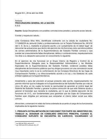 Queja disciplinaria de Libia Silva.