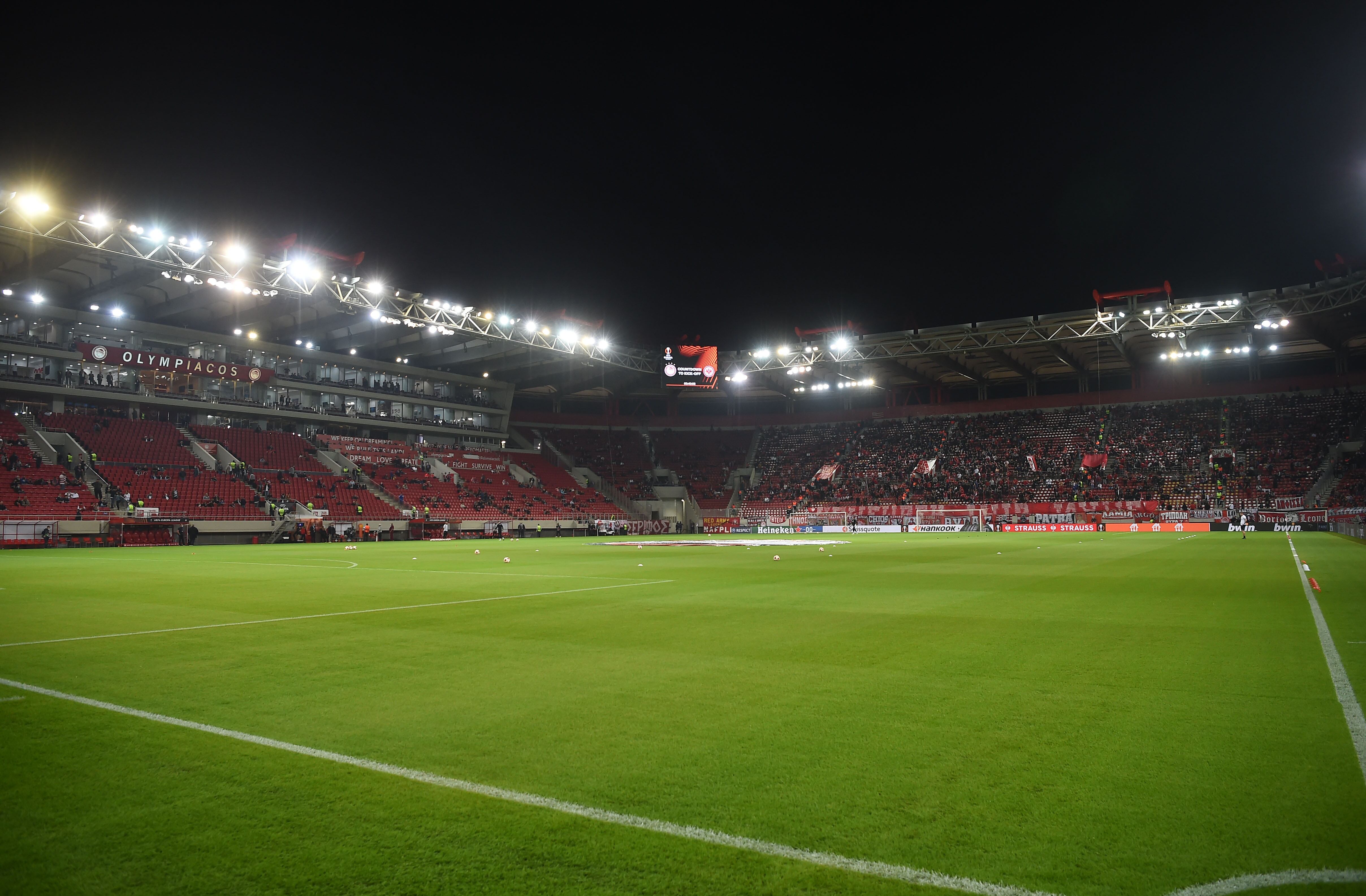 04 November 2021, Greece, Piräus: Football: Europa League, Olympiakos Piraeus - Eintracht Frankfurt, Group stage, Group D, Matchday 4, Georgios Karaiskakis Stadium. View of the Georgios Karaiskakis Stadium before the match. Photo: Angelos Tzortzinis/dpa (Photo by Angelos Tzortzinis/picture alliance via Getty Images)