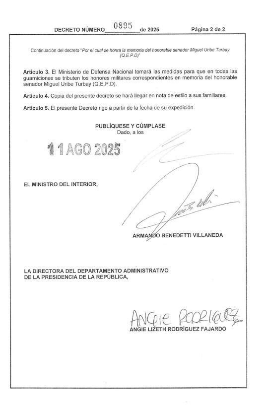 Decreto Gobierno duelo nacional por la muerte de Miguel Uribe Turbay