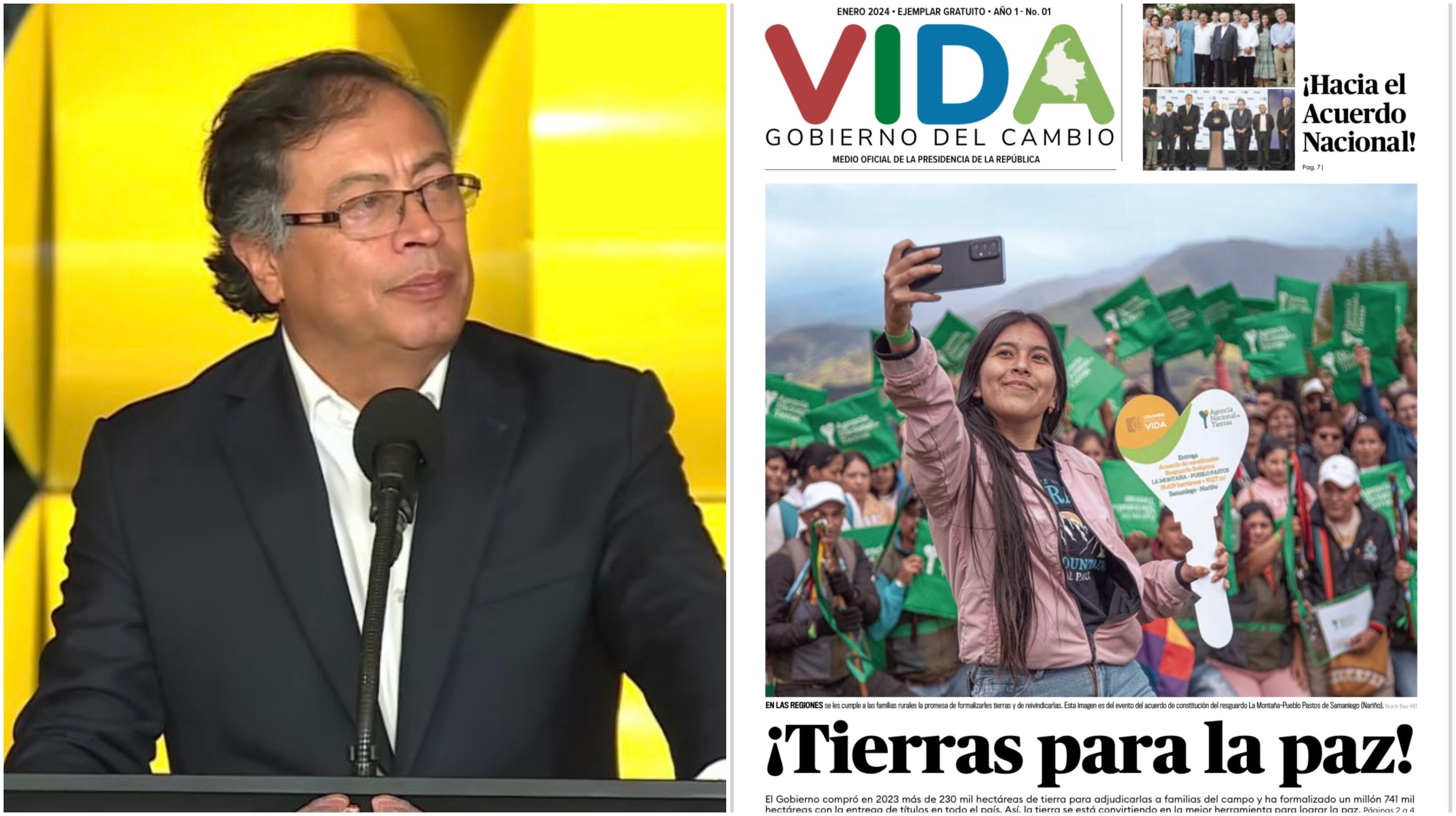 Presidente Gustavo Petro y el periódico de su Gobierno