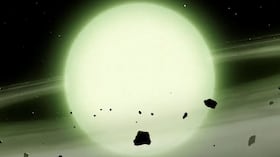 Representación artística de WD J1330+6435, la primera estrella verde documentada, una enana blanca en la constelación de Draco.