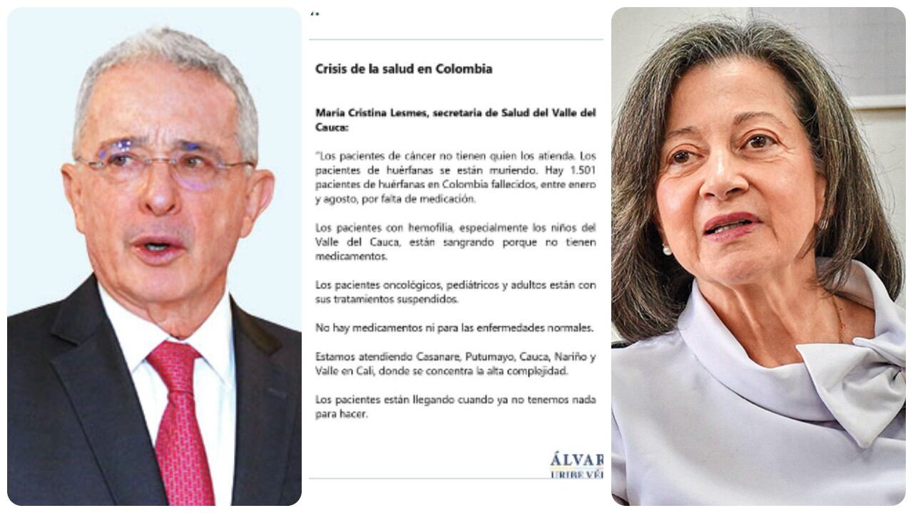 Álvaro Uribe Vélez comparte mensaje de María Cristina Lesmes, secretaria de Salud de Cali.