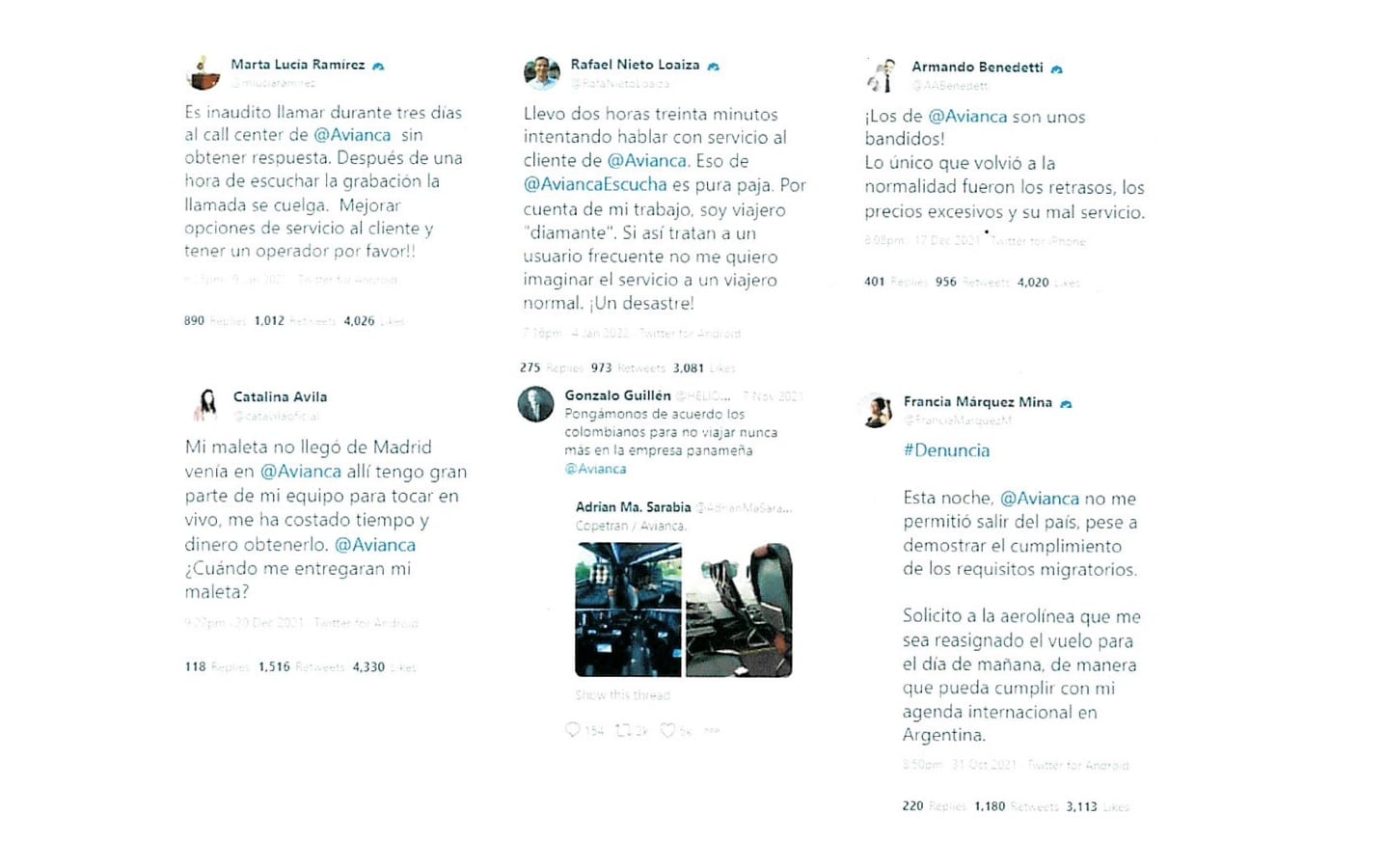 Quejas que se resaltan en la carta enviada a SuperTransporte. Foto: SEMANA