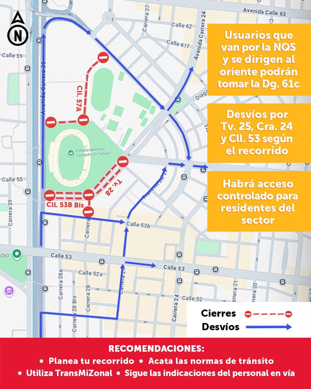Prográmese: así serán los cierres y desvíos en Bogotá por el partido Colombia-Costa Rica