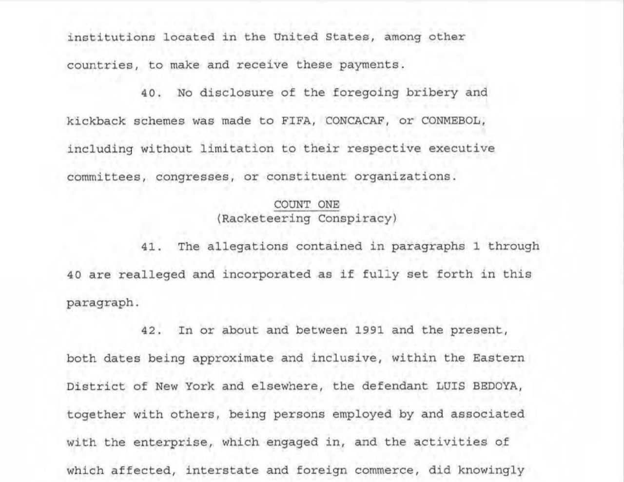Esta es la acusación de las autoridades de los Estados Unidos contra Luis Bedoya.