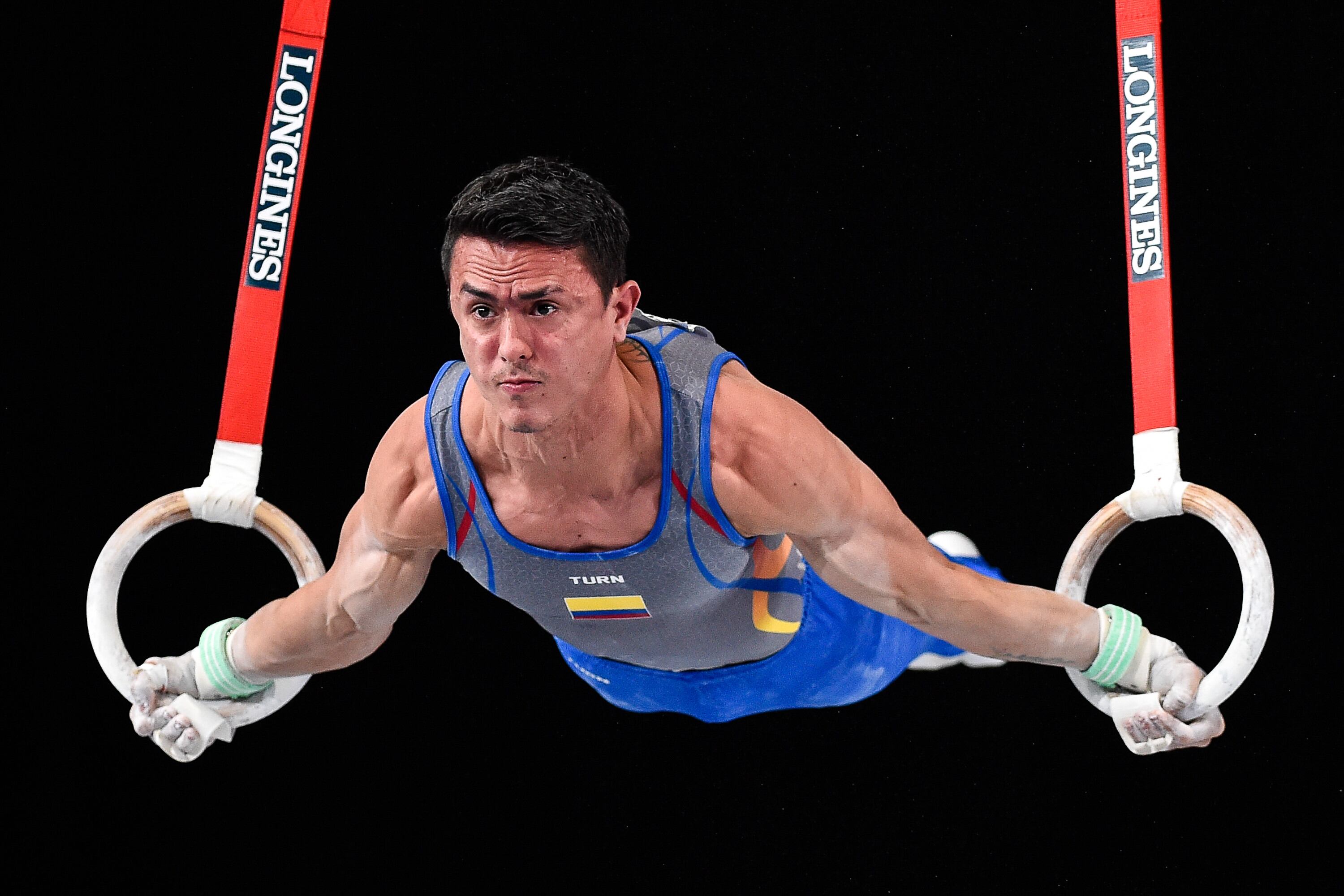 MONTREAL, QC - OCTOBER 05: Orlando Calvo Moreno Jossimar of Colombia competes on the rings during the men's individual all-around final of the Artistic Gymnastics World Championships on October 5, 2017 at Olympic Stadium in Montreal, Canada. (Photo by Minas Panagiotakis/Getty Images)