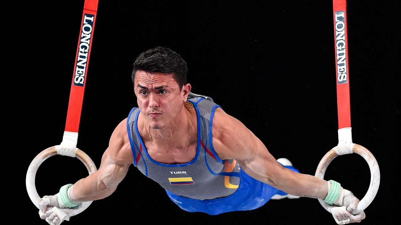 MONTREAL, QC - OCTOBER 05:  Orlando Calvo Moreno Jossimar of Colombia competes on the rings during the men's individual all-around final of the Artistic Gymnastics World Championships on October 5, 2017 at Olympic Stadium in Montreal, Canada.  (Photo by Minas Panagiotakis/Getty Images)