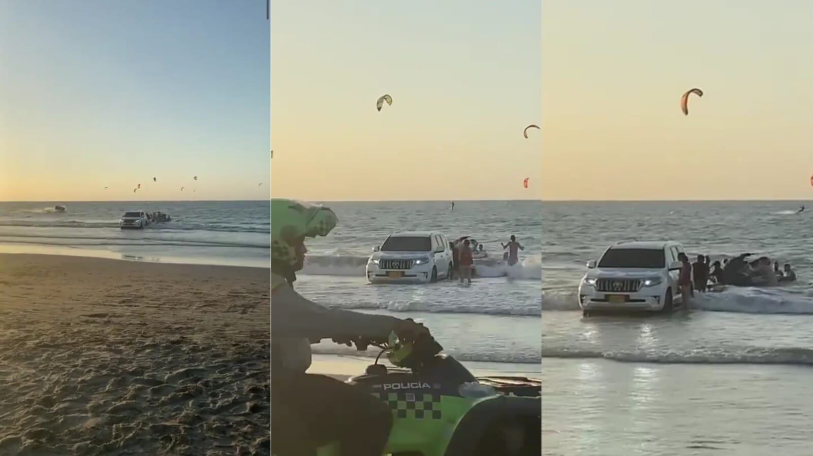 Camioneta dentro de las playas de la Boquilla