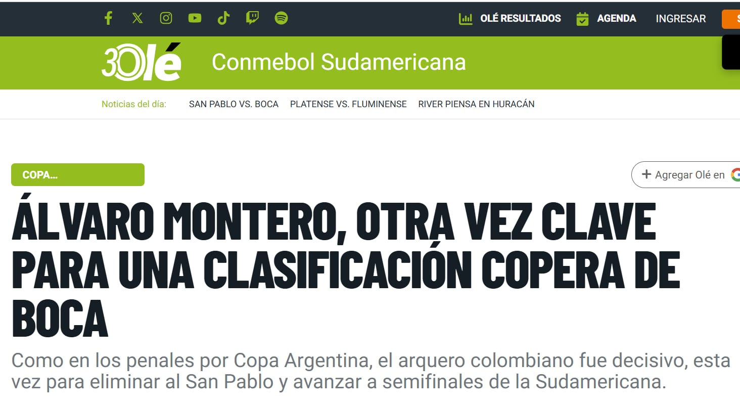 La Prensa argentina tiene a Álvaro Montero en la primera página.