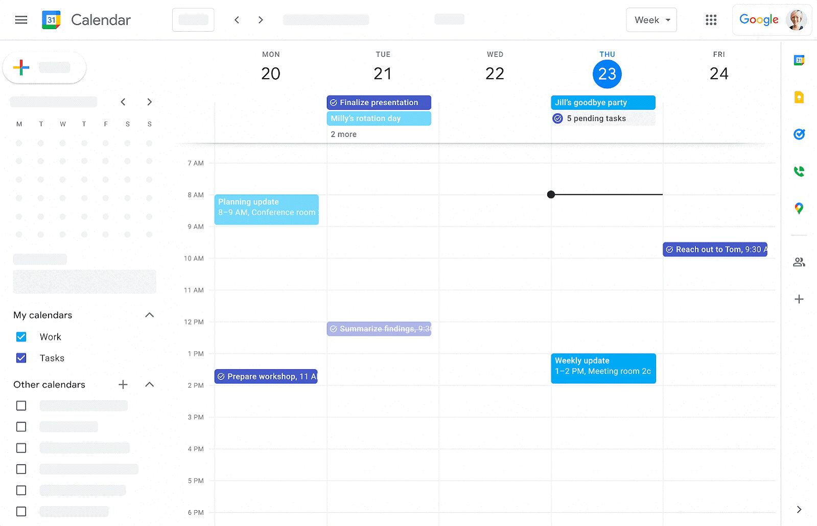 Google Calendar permite construir un listado para hacer seguimiento a las tareas pendientes.