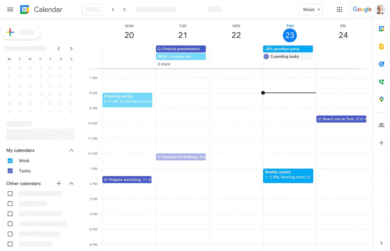 Google Calendar permite construir un listado para hacer seguimiento a las tareas pendientes.