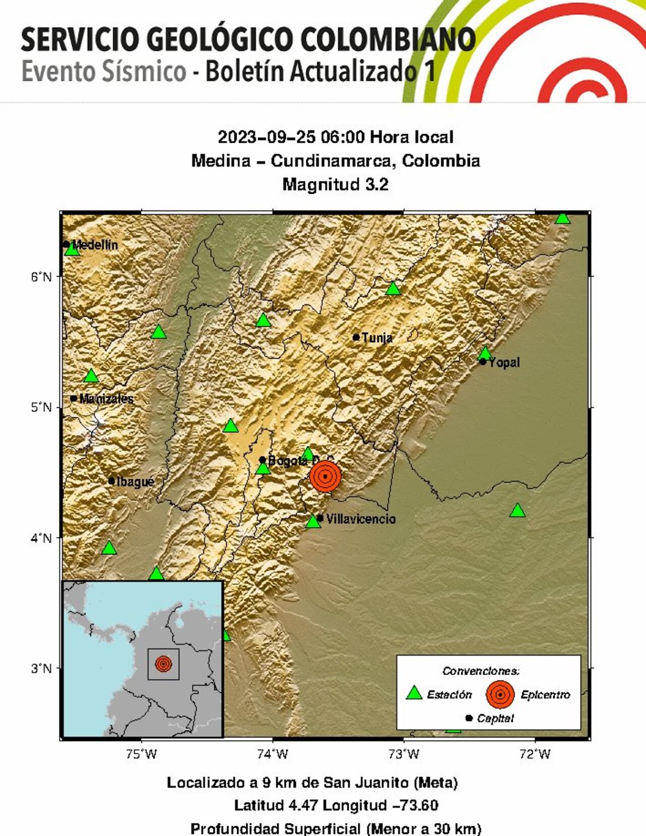 Sismo Medina, Cundinamarca. 25 de septiembre de 2023.