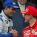 Mónaco, Francia. 1 de junio de 2003. Juan Pablo Montoya gana el Grand Prix al imponerse a Michael Schumacher de Ferrari (Clive Rose/Getty Images).