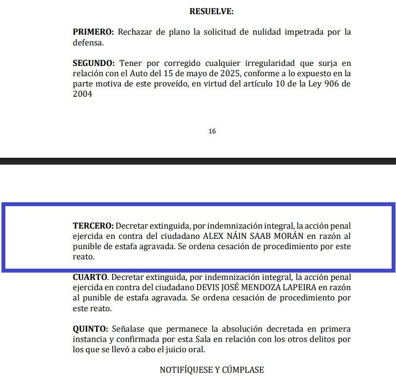 Tribunal dejó en firme fallo que absolvió a Álex Saab.