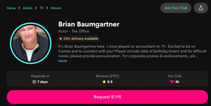 Cameo, Brian Baumgarther.