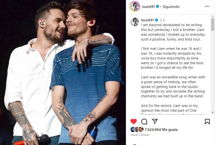 Louis Tomlinson despidó a Liam Payne con un extenso mensaje