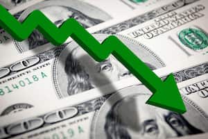 Money finance growth chart stock market with dollar moving down. currency devaluation.
