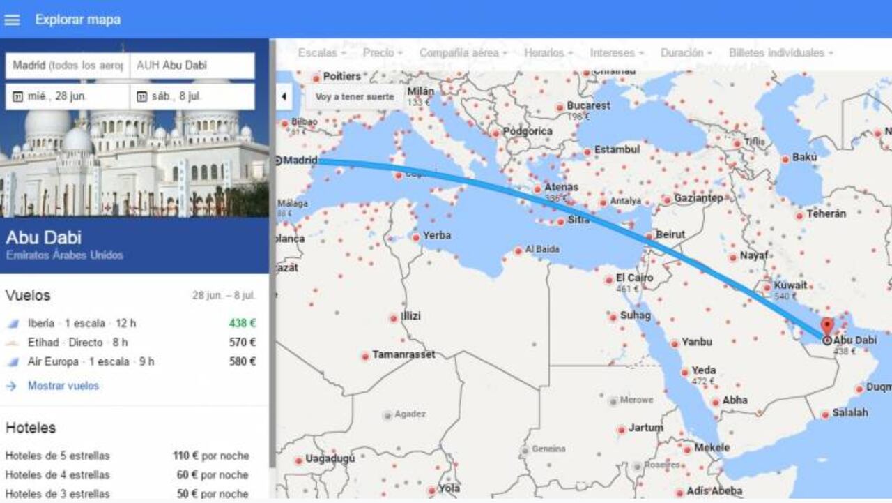 Google planifica su viaje por ti con la opción Voy a tener suerte, de Google Flights.