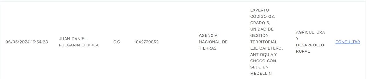 La hoja de vida de Juan Daniel Pulgarín fue publicada para asumir una dirección regional de la Agencia Nacional de Tierras.