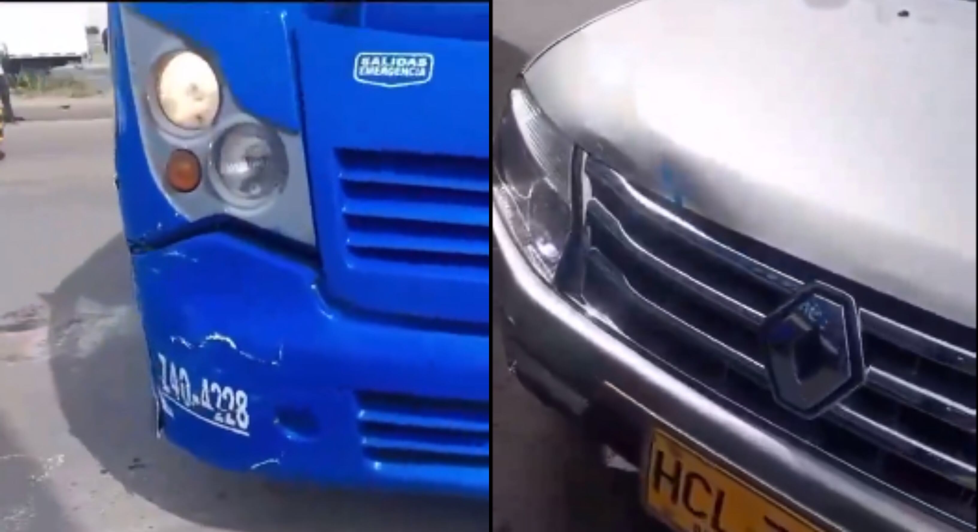 El bus chocó contra una camioneta.