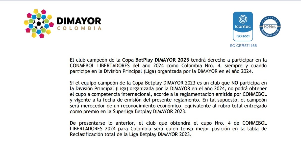 Artículo 23 del Reglamento de la Copa Betplay.