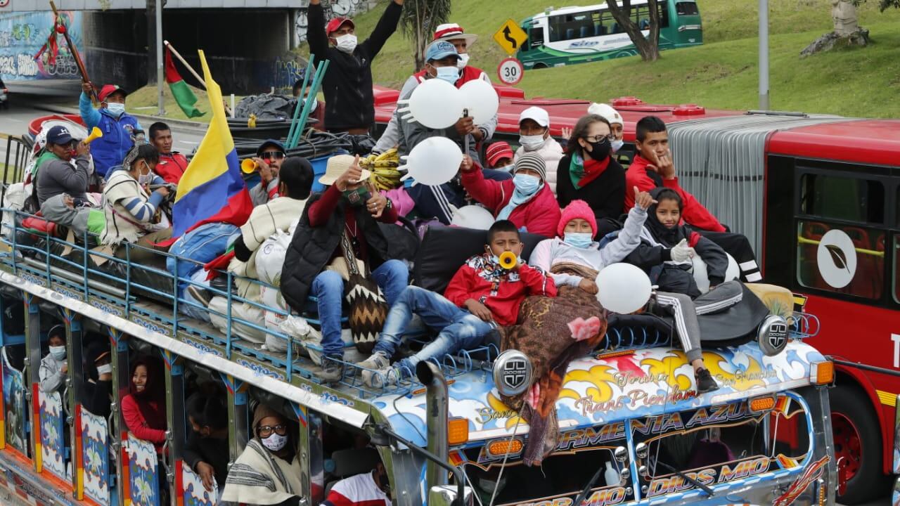 Llegada de la minga al centro de Bogotá.
