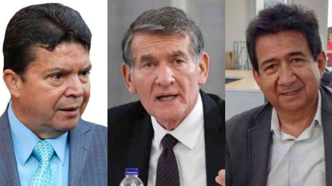 Julio Roberto Gómez, presidente de la CGT; Ángel Custodio Cabrera, ministro de Trabajo y Diógenes Orjuela, presidente de la CUT.